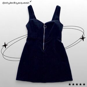 Topshop Black Corduroy Pinafore Mini Dress Zipper Small